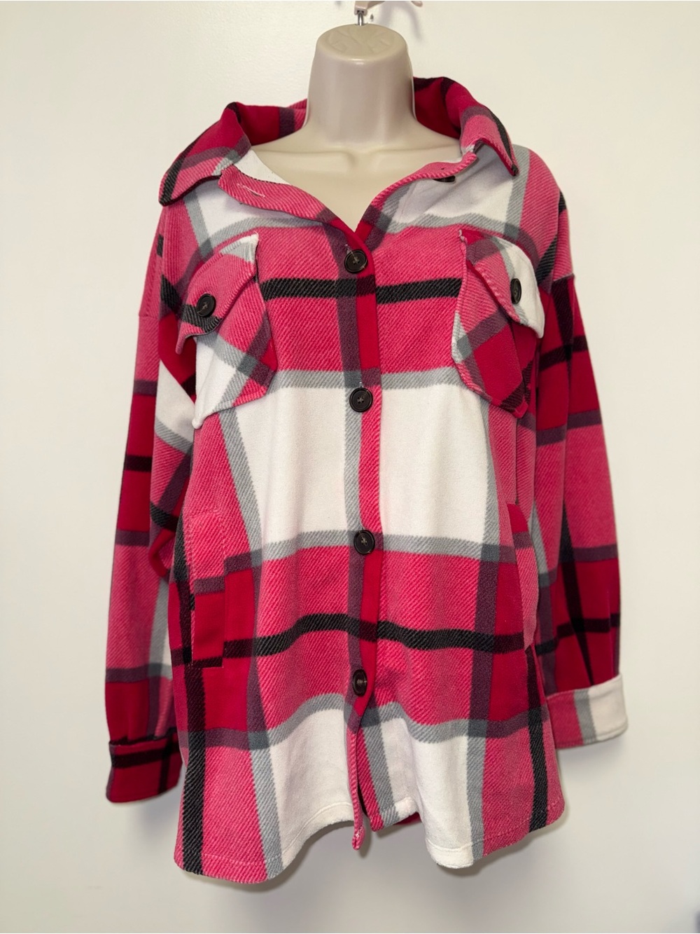 Zenana (Large) Pink Soft Plaid Shacket
